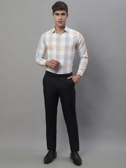 Jainish Men's Pure Cotton Checked Formal Shirts - Cream