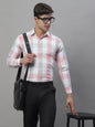 Jainish Men's Pure Cotton Checked Formal Shirts - Pink