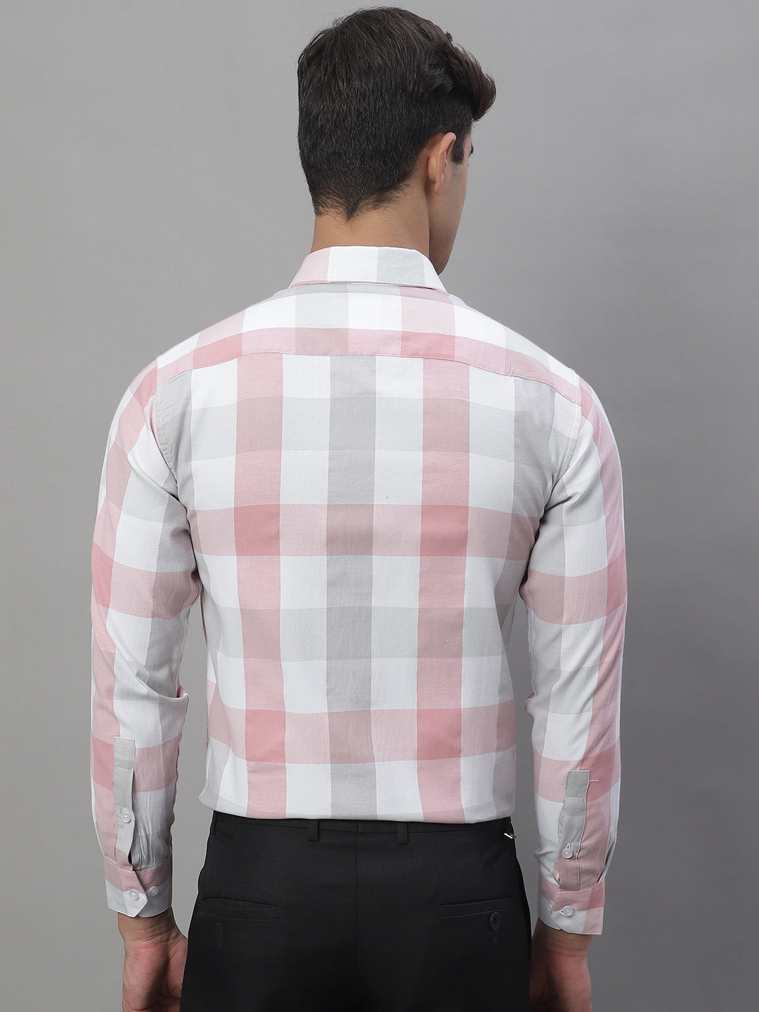 Jainish Men's Pure Cotton Checked Formal Shirts - Pink