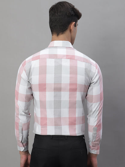 Jainish Men's Pure Cotton Checked Formal Shirts - Pink