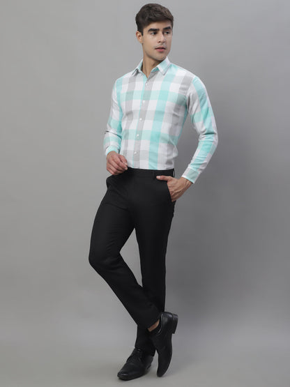 Jainish Men's Pure Cotton Checked Formal Shirts - Sky Blue