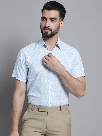 Jainish Men's Printed Formal Shirt - Sky Blue