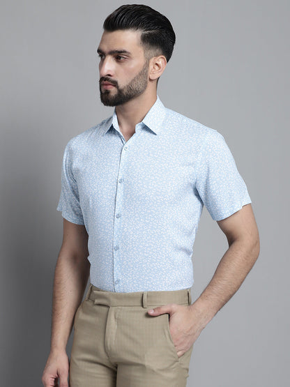 Jainish Men's Printed Formal Shirt - Sky Blue