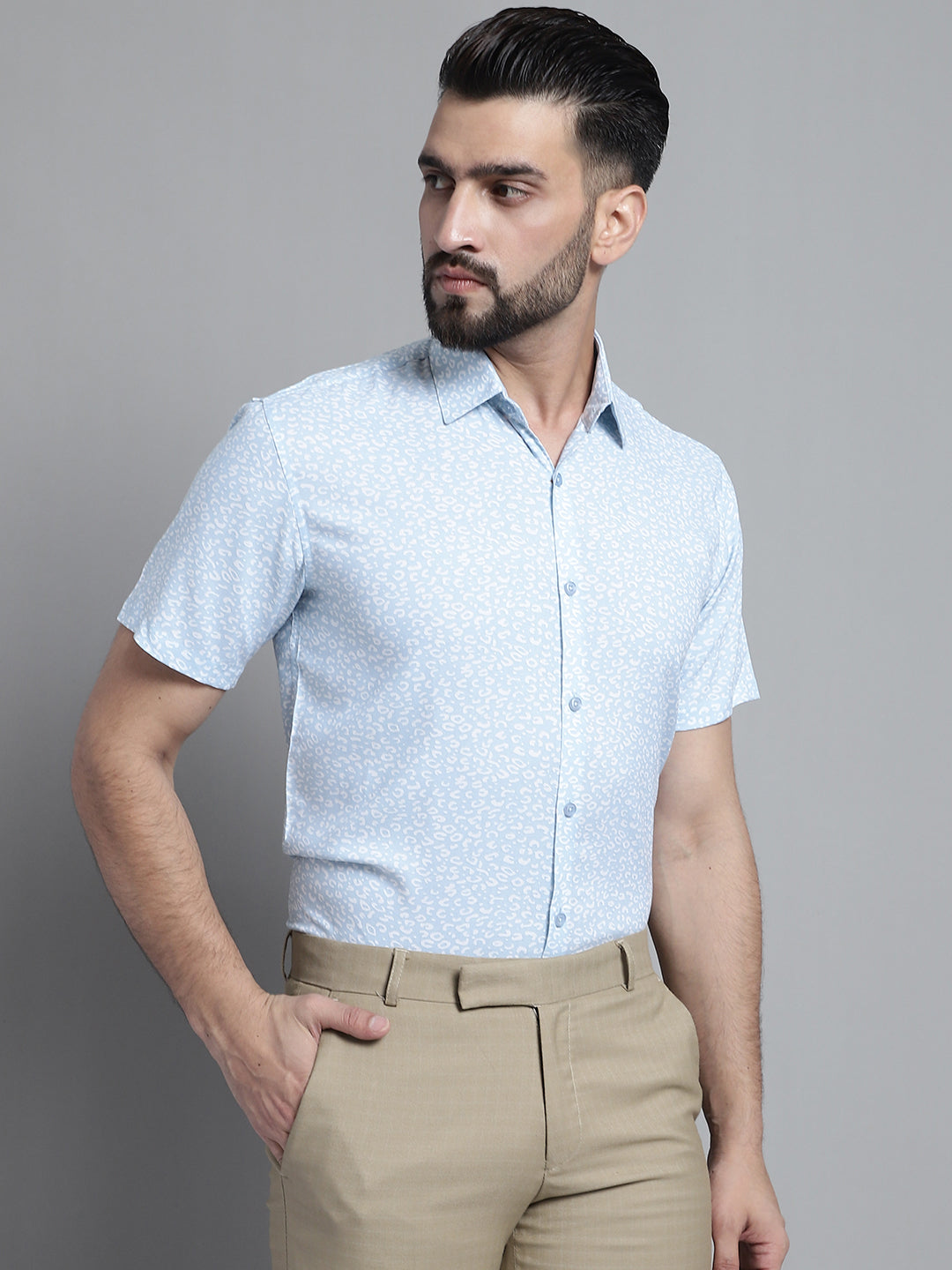 Jainish Men's Printed Formal Shirt - Sky Blue