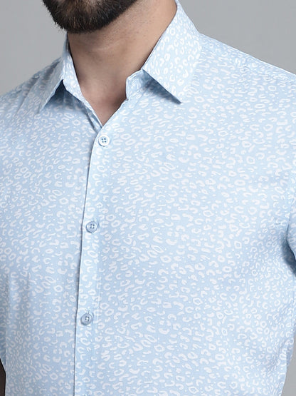 Jainish Men's Printed Formal Shirt - Sky Blue