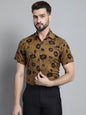 Jainish Men's Floral Printed Formal Shirt - Mustard