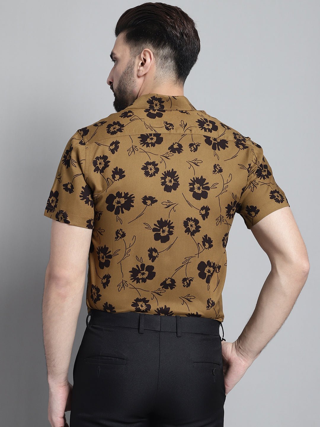 Jainish Men's Floral Printed Formal Shirt - Mustard