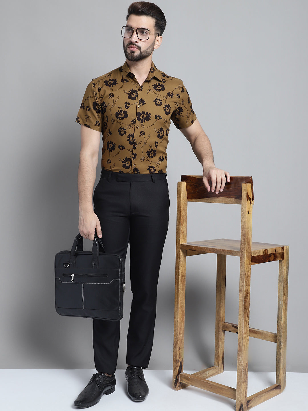 Jainish Men's Floral Printed Formal Shirt - Mustard