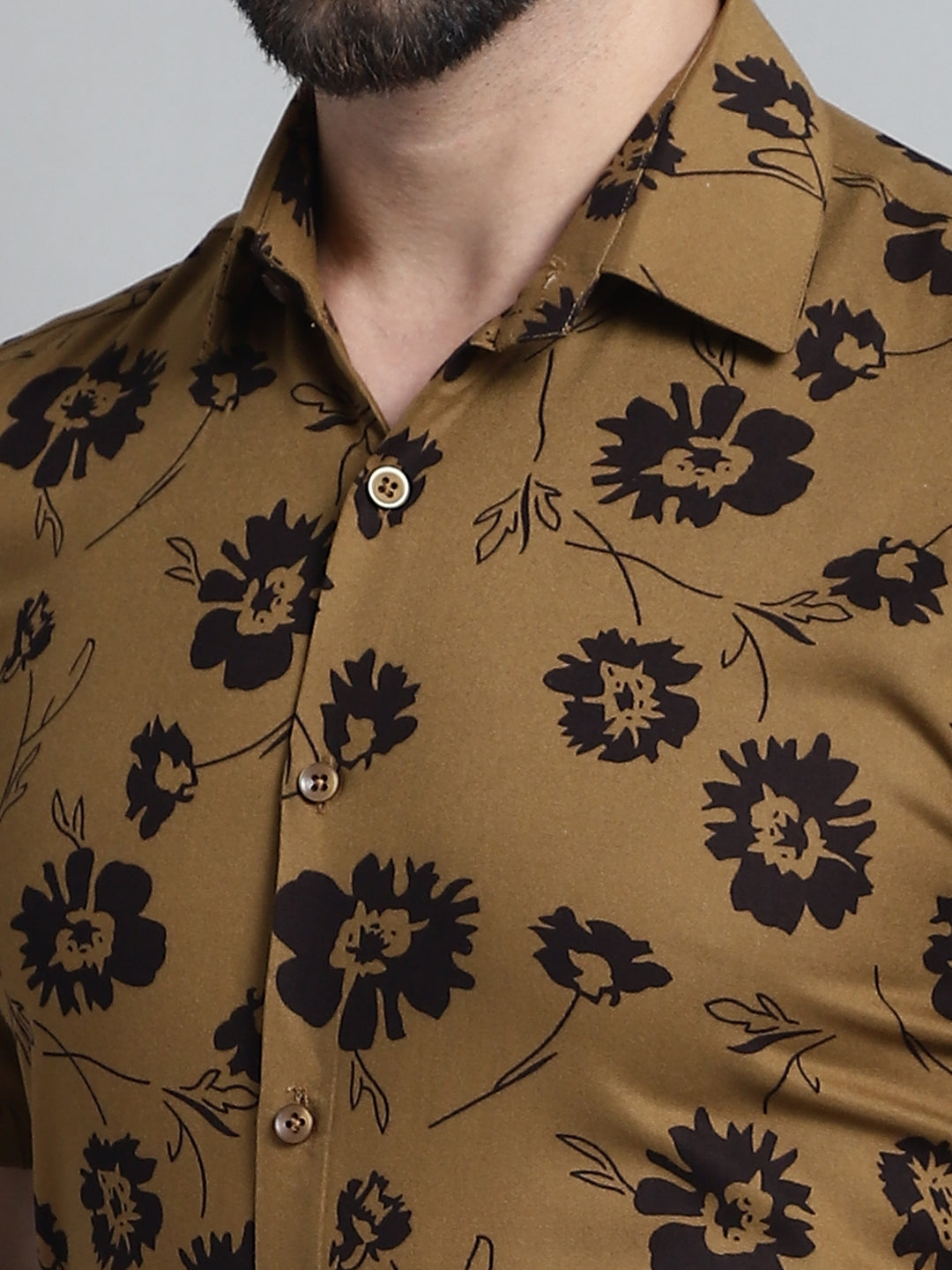 Jainish Men's Floral Printed Formal Shirt - Mustard