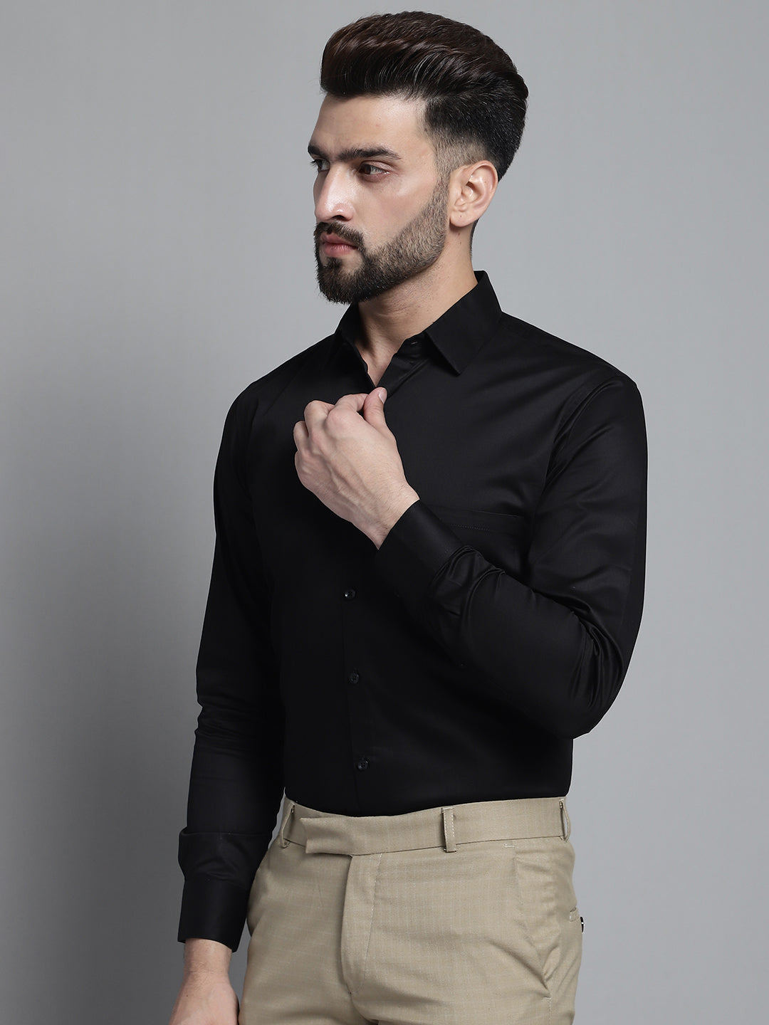Jainish Men's Cotton Solid Formal Shirt - Black