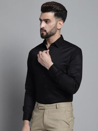 Jainish Men's Cotton Solid Formal Shirt - Black