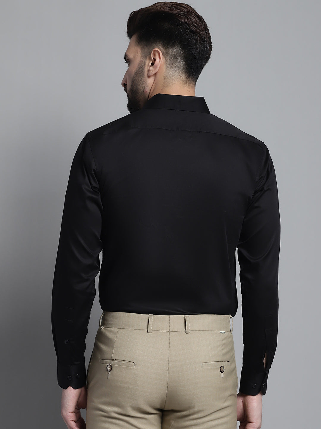 Jainish Men's Cotton Solid Formal Shirt - Black