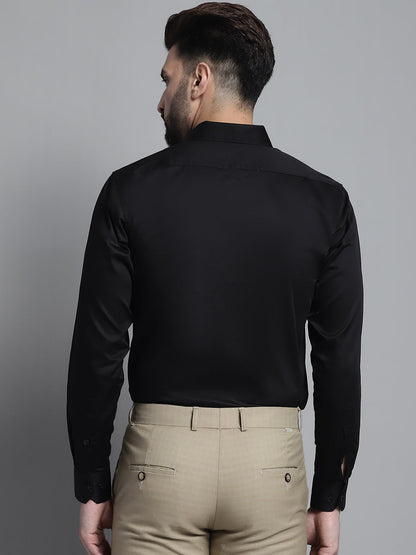 Jainish Men's Cotton Solid Formal Shirt - Black