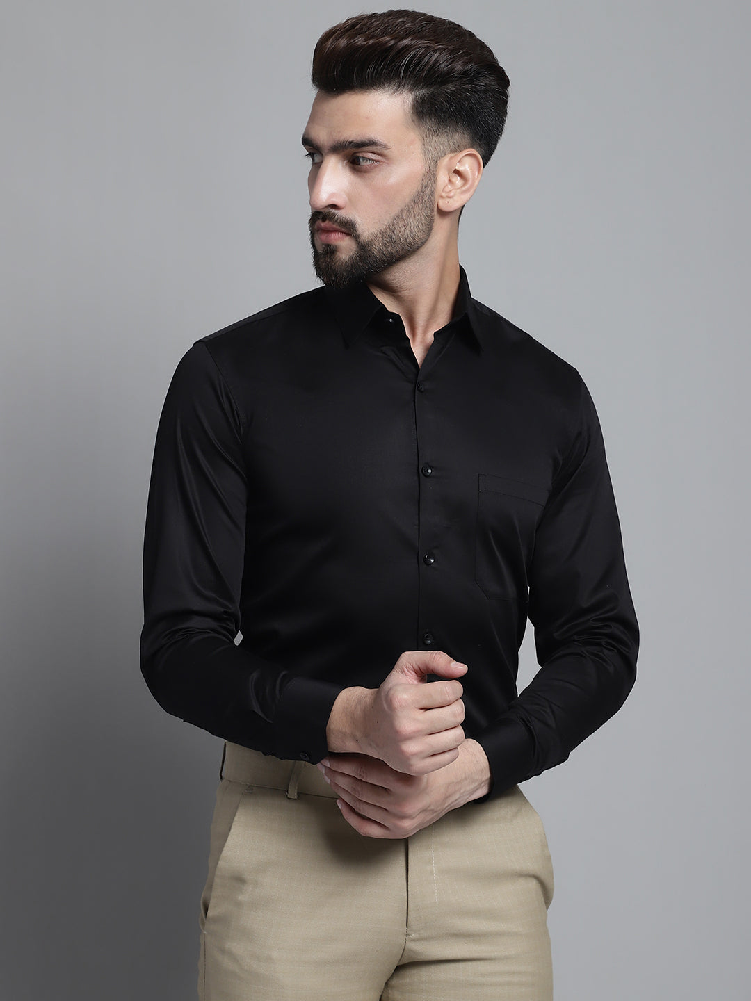 Jainish Men's Cotton Solid Formal Shirt - Black