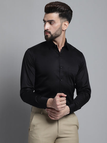 Jainish Men's Cotton Solid Formal Shirt - Black