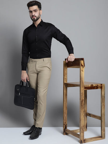 Jainish Men's Cotton Solid Formal Shirt - Black