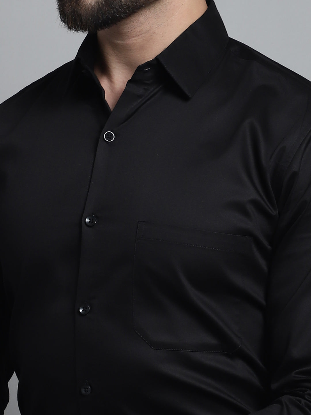 Jainish Men's Cotton Solid Formal Shirt - Black
