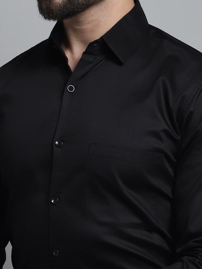 Jainish Men's Cotton Solid Formal Shirt - Black