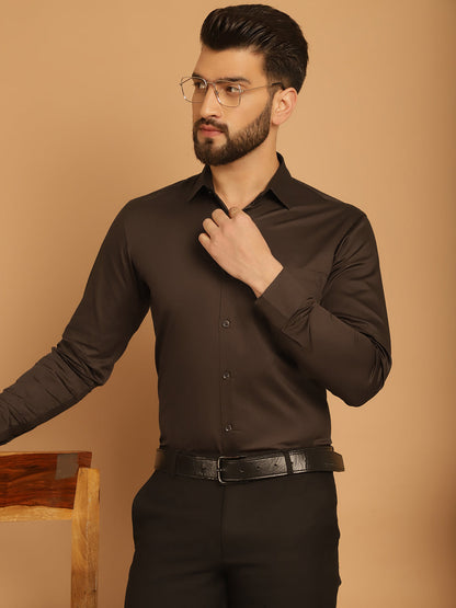 Indian Needle Men's Cotton Solid Formal Shirt - Coffee