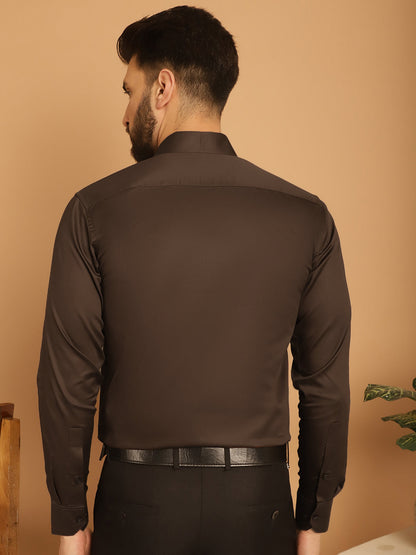 Indian Needle Men's Cotton Solid Formal Shirt - Coffee