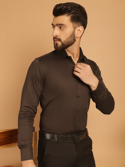 Indian Needle Men's Cotton Solid Formal Shirt - Coffee