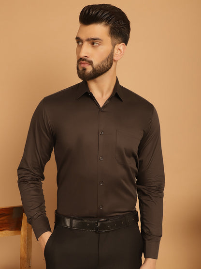 Indian Needle Men's Cotton Solid Formal Shirt - Coffee