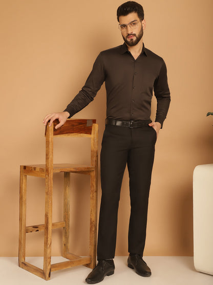 Indian Needle Men's Cotton Solid Formal Shirt - Coffee