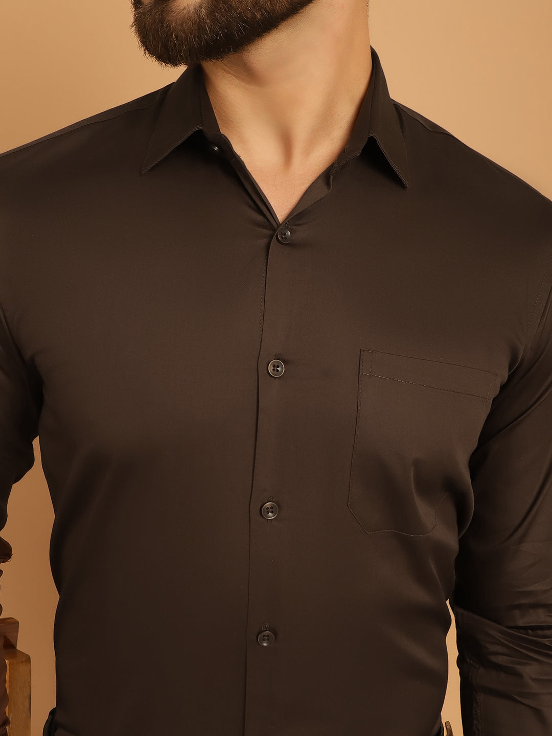 Indian Needle Men's Cotton Solid Formal Shirt - Coffee