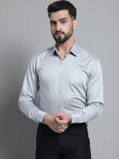 Jainish Men's Cotton Solid Formal Shirt - Light-Grey