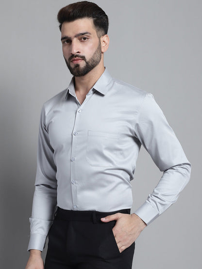 Jainish Men's Cotton Solid Formal Shirt - Light-Grey