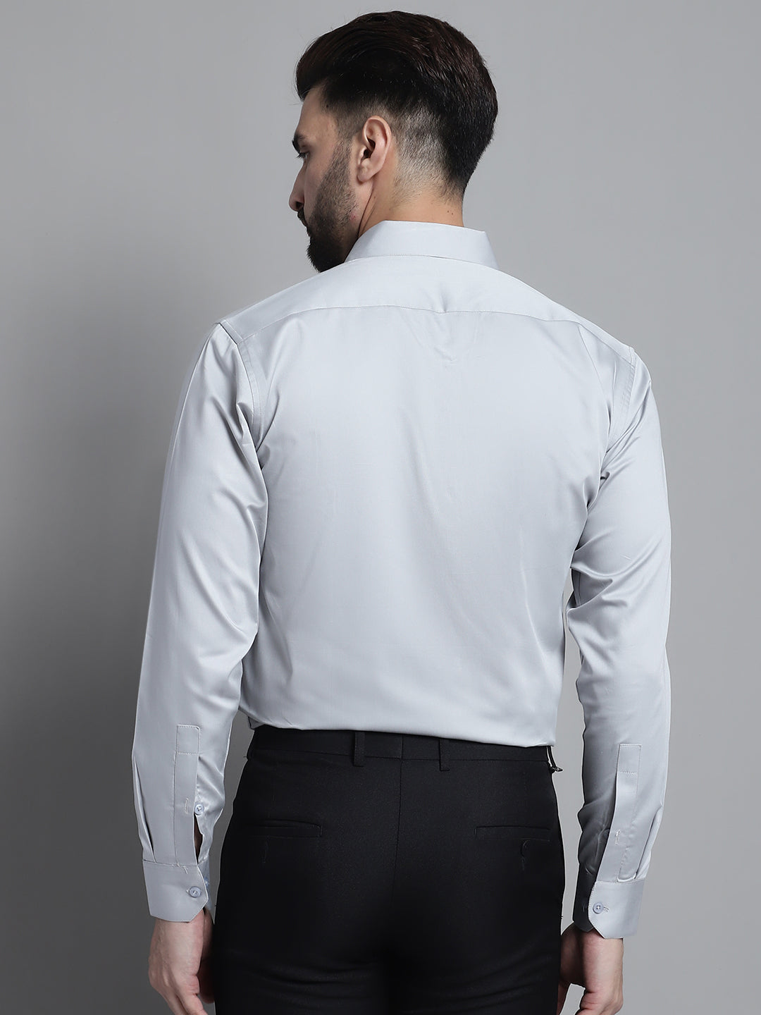 Jainish Men's Cotton Solid Formal Shirt - Light-Grey