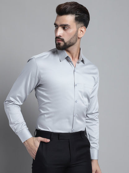 Jainish Men's Cotton Solid Formal Shirt - Light-Grey