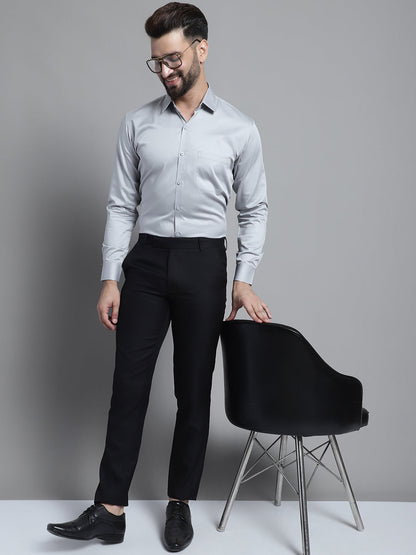 Jainish Men's Cotton Solid Formal Shirt - Light-Grey