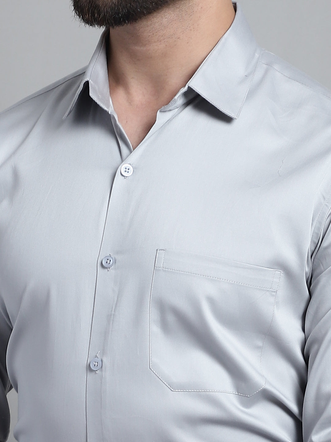 Jainish Men's Cotton Solid Formal Shirt - Light-Grey