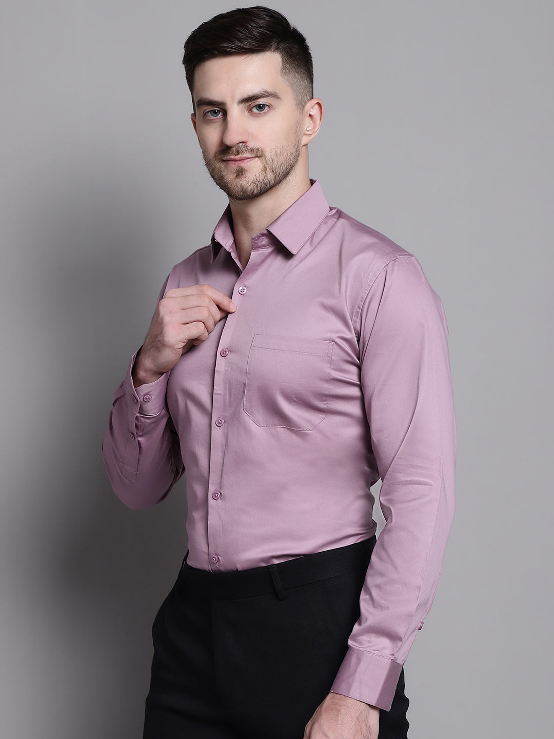 Jainish Men's Cotton Solid Formal Shirt - Magenta