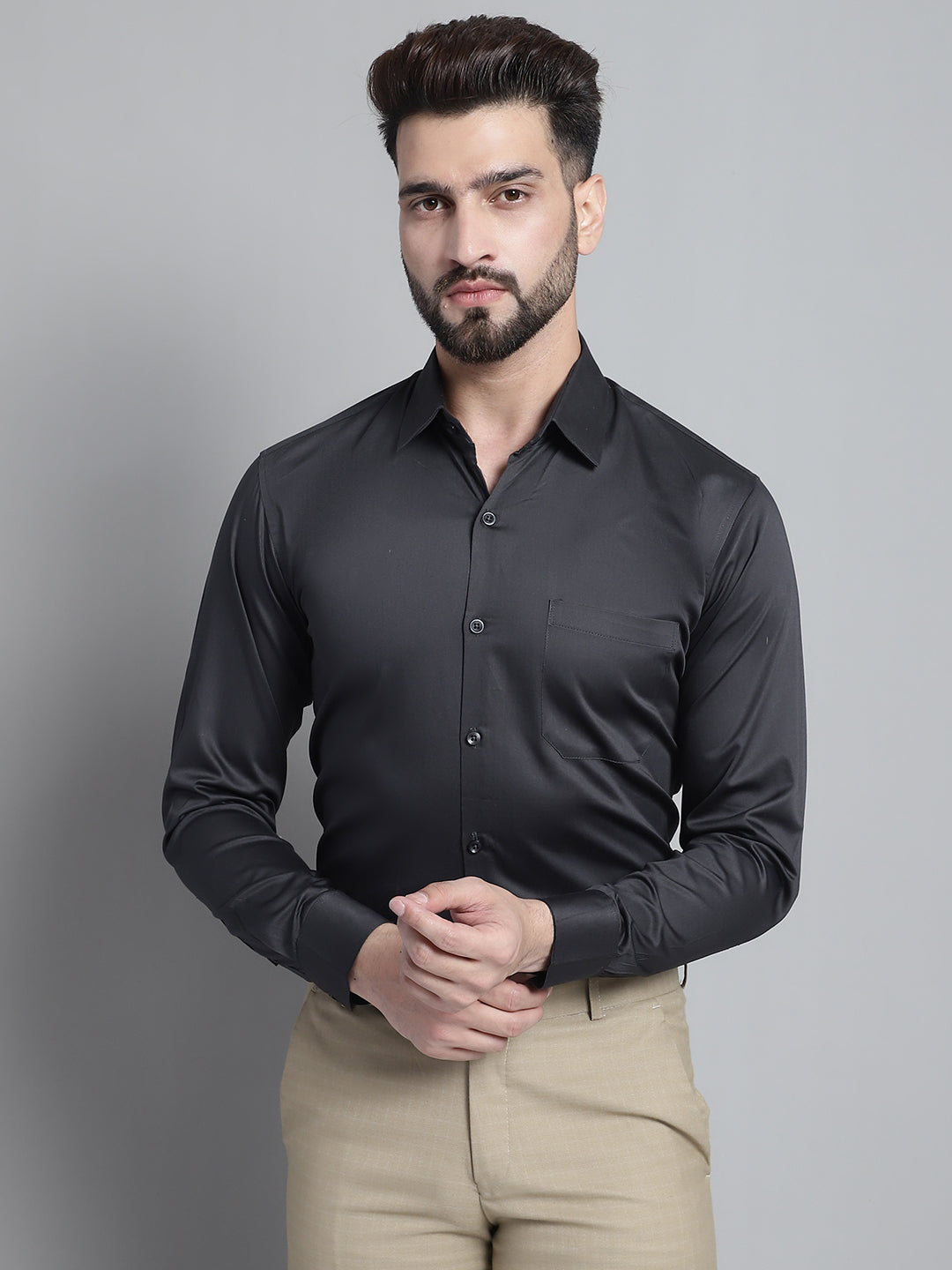 Jainish Men's Cotton Solid Formal Shirt - Olive