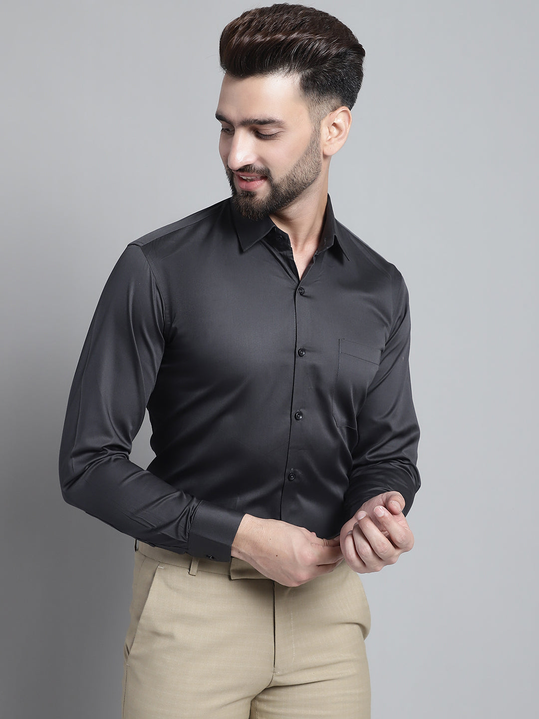 Jainish Men's Cotton Solid Formal Shirt - Olive