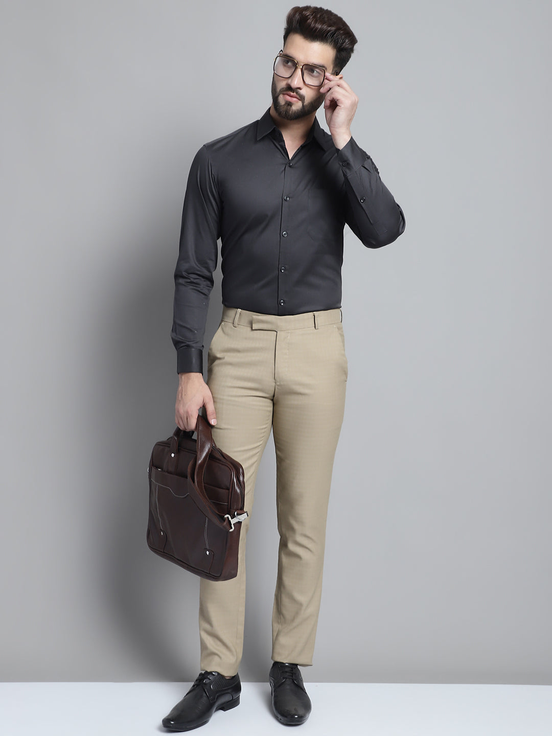 Jainish Men's Cotton Solid Formal Shirt - Olive