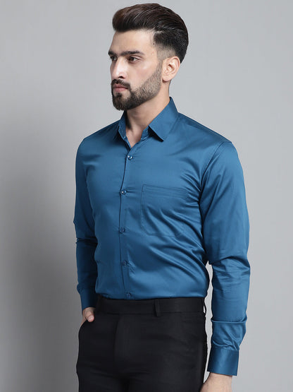 Jainish Men's Cotton Solid Formal Shirt - Peacock