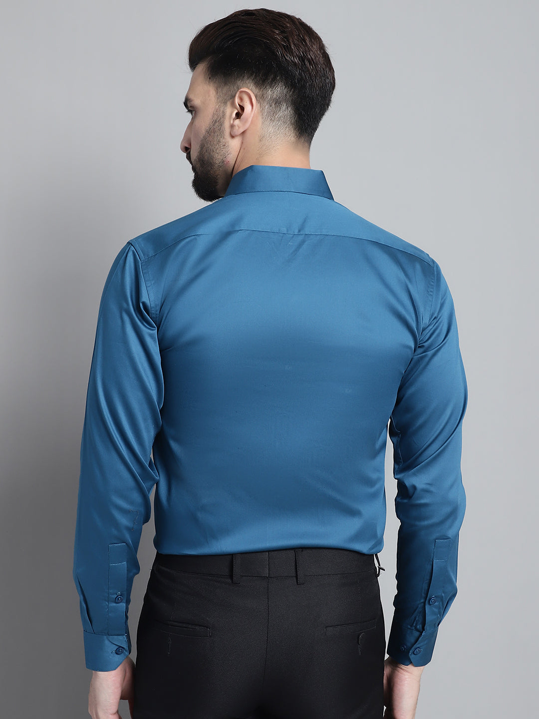Jainish Men's Cotton Solid Formal Shirt - Peacock