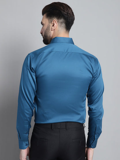 Jainish Men's Cotton Solid Formal Shirt - Peacock