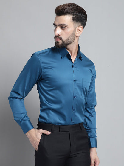 Jainish Men's Cotton Solid Formal Shirt - Peacock