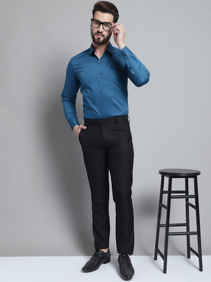 Jainish Men's Cotton Solid Formal Shirt - Peacock