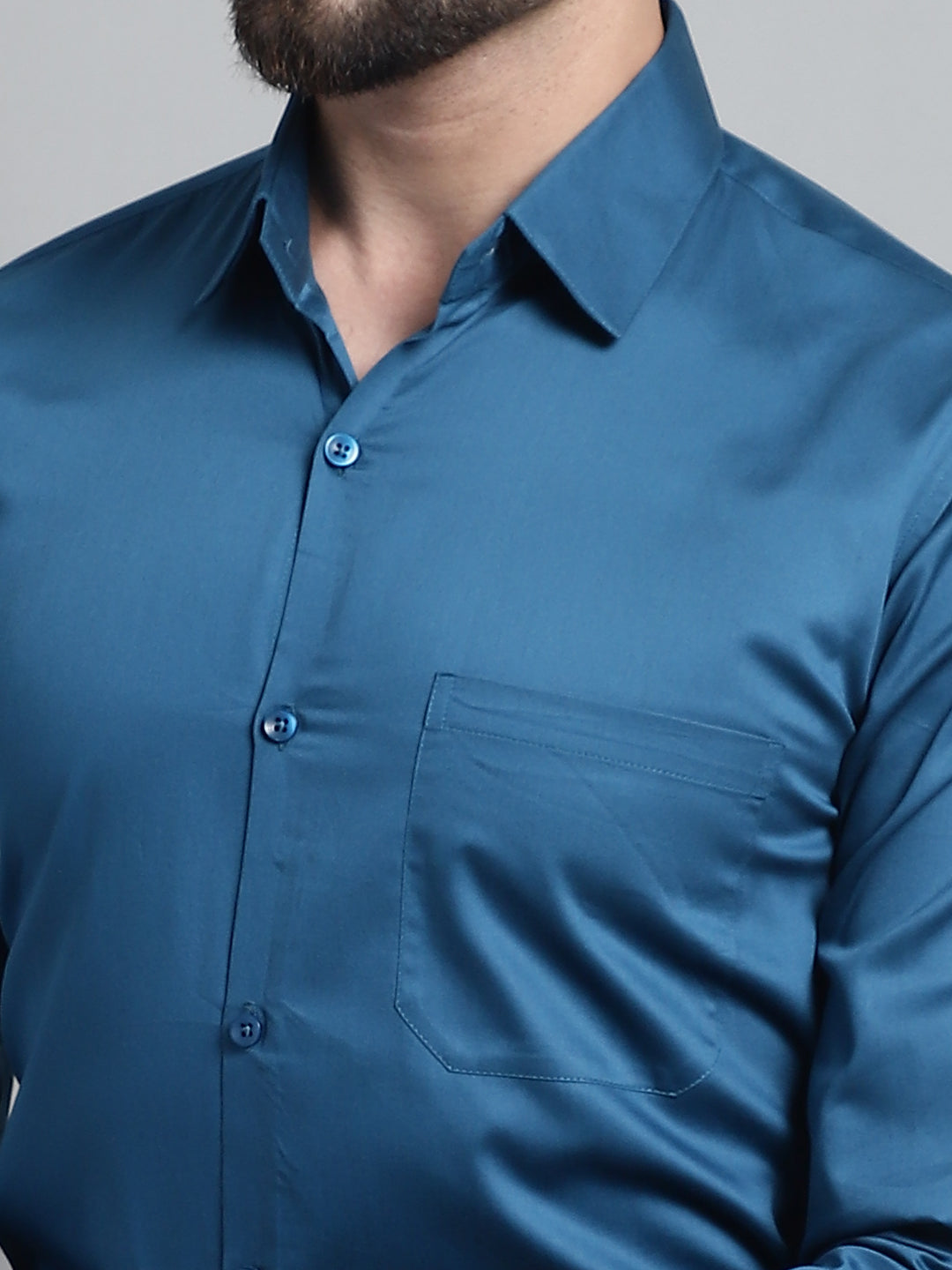 Jainish Men's Cotton Solid Formal Shirt - Peacock