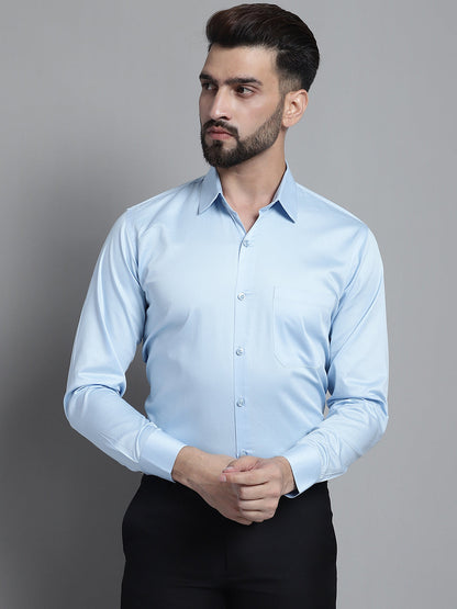 Jainish Men's Cotton Solid Formal Shirt - Sky Blue