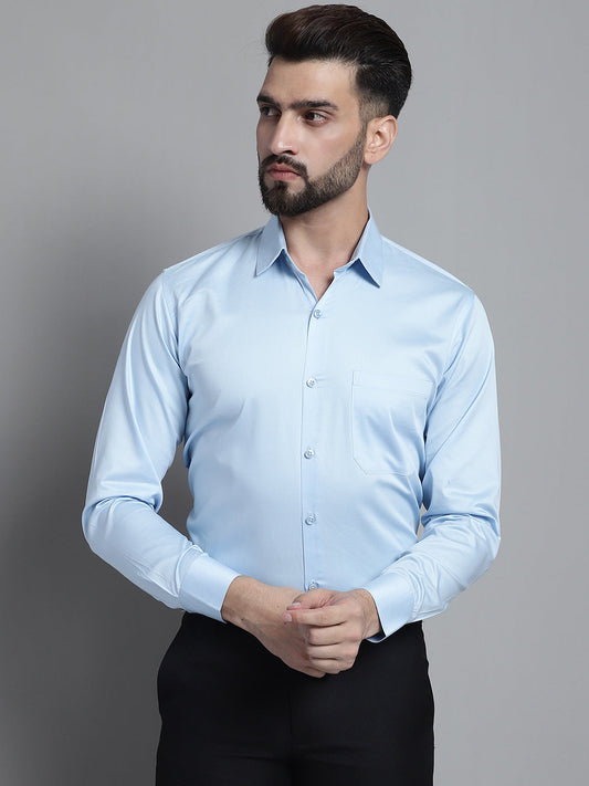 Jainish Men's Cotton Solid Formal Shirt - Sky Blue