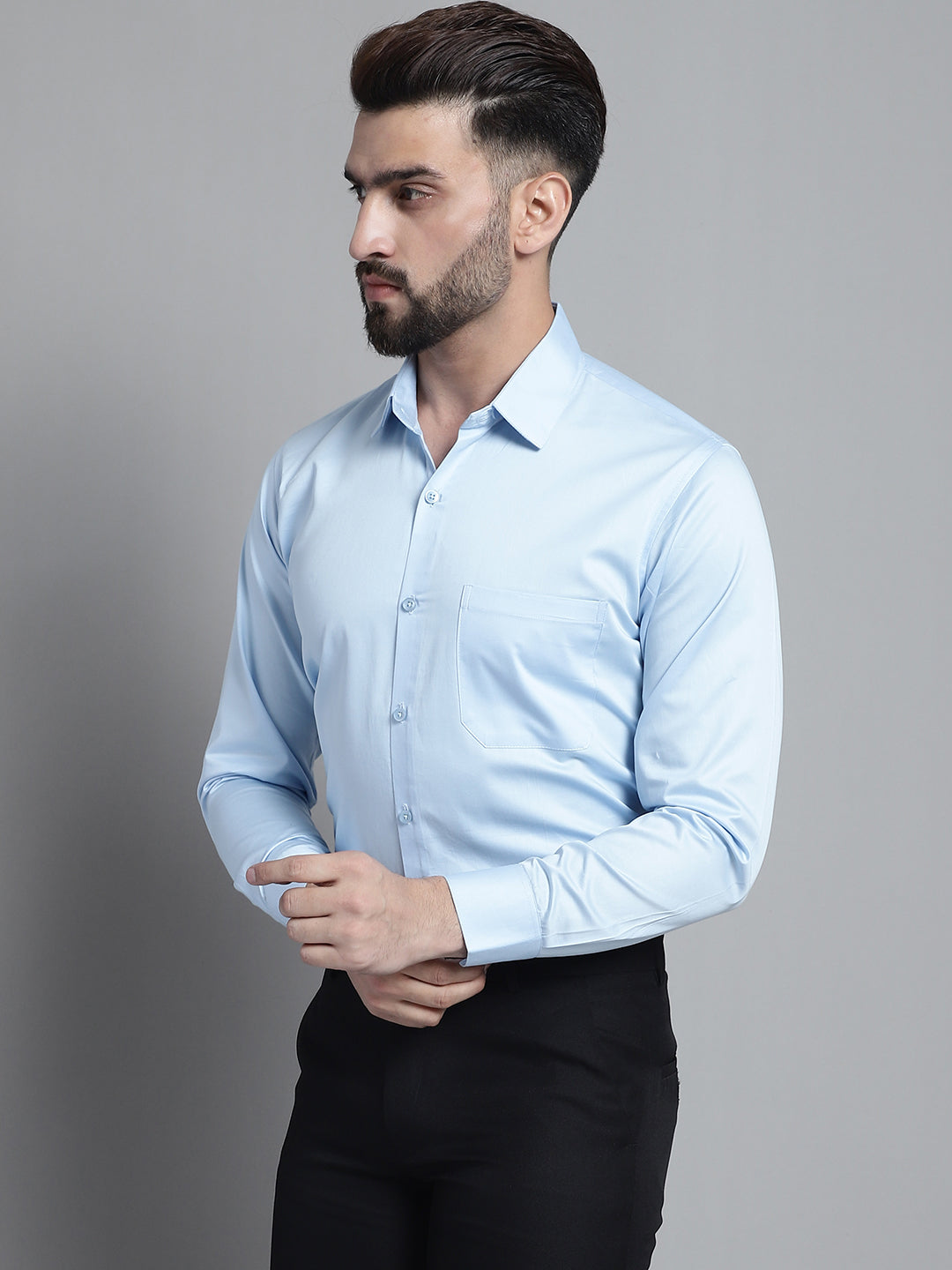 Jainish Men's Cotton Solid Formal Shirt - Sky Blue