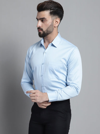 Jainish Men's Cotton Solid Formal Shirt - Sky Blue