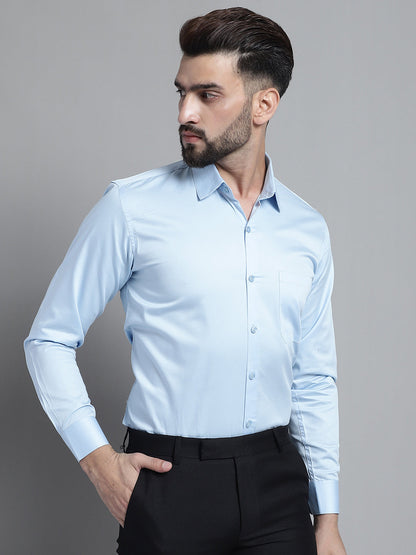 Jainish Men's Cotton Solid Formal Shirt - Sky Blue