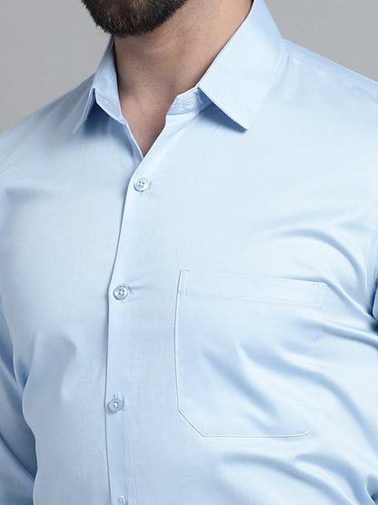 Jainish Men's Cotton Solid Formal Shirt - Sky Blue